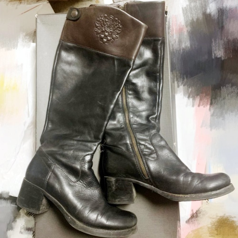 Vince Camuto leather tall boots women moto shoes black brown